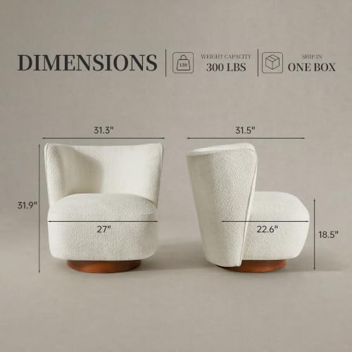 Swivel Accent Chair, Wood Frame, Sherpa Upholstery - Image 2