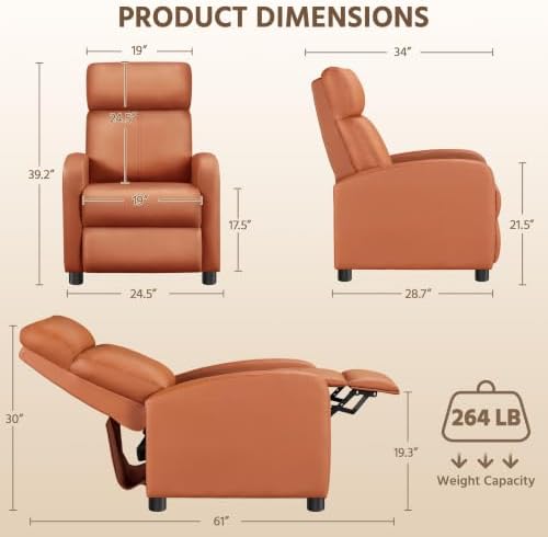 Yaheetech Recliner Chair with 3 Adjustable Angles Living Room Chairs Tan - Image 3