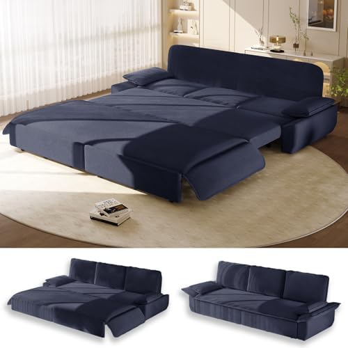 94.5'' Sleeper Sofa Bed King Size, Convertible Corduroy Couch, Dark Blue by UPYOOE