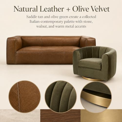 2-Piece Living Room Set, Genuine Leather Sofa + Swivel Chair - Image 4