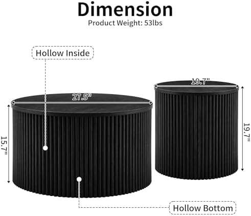 LKTART Round Fluted Nesting Coffee Table Set of 2 - Image 2