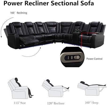 Leather Reclining Sofa Set, Power Recliner Sectional Couch - Image 3