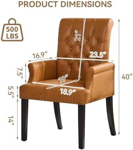 Dining Chair with Arms, PU Leather High Back Dining Room Chairs - Image 2
