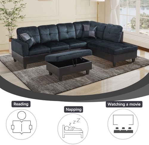L-Shaped 3-Piece Lint and PVC Sofa - Image 4