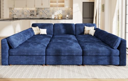 Oversized Modular Sectional Sleeper Sofa Bed Cloud Couches Blue - Image 3