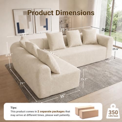 Claiks 106" Cloud Boneless Couch, L-Shaped Sectional Sofa - Image 2