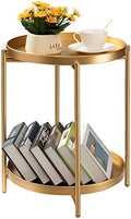 TeoKJ 2 Tier Gold Side Table, Folding Round Metal End Table Small Nightstand by TeoKJ
