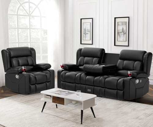 Dresegmt Loveseat Recliner Sofa Set, Flip Middle Backrest Design PU Leather 3 by Dresegmt