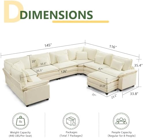 Oversized Modular Sectional Sofa Set, Convertible Deep Seat Cloud Couch - Image 2