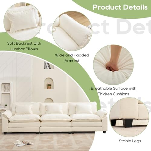Oprisen 3 Pieces Cloud Couch Set, Upholstered Comfy Modular Sectional Sofa Deep - Image 6
