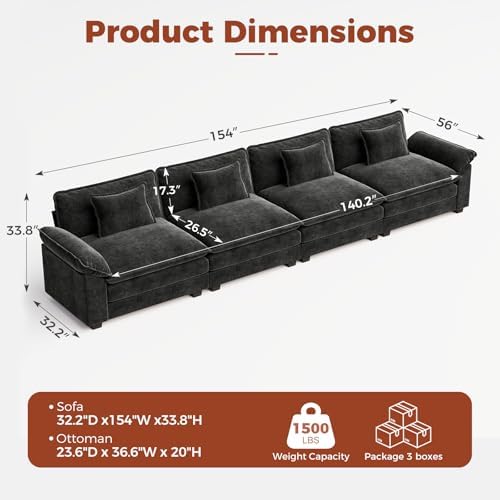 CDCASA 154" Oversized Modular Sectional Sofa, Comfy Cloud Couch, 4-Seater - Image 2