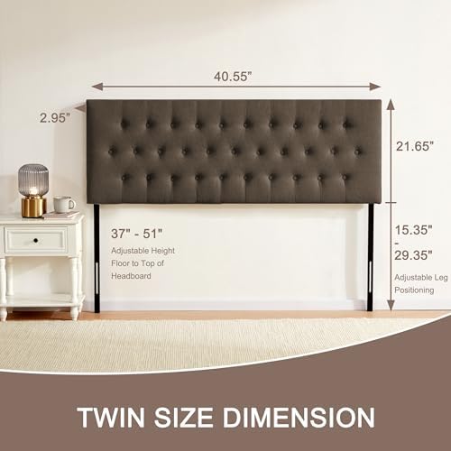 Tufted Upholstered Headboard Twin Size, Adjustable Height 37- 51 in - Image 2