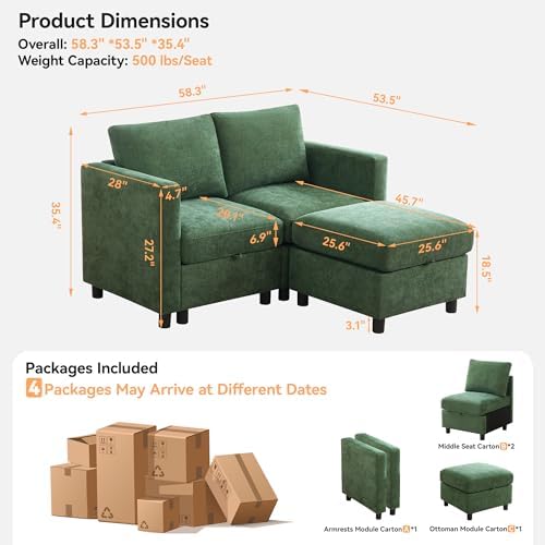 WUTUTUEE 58”Modular Sectional Loveseat Sofa - Image 2