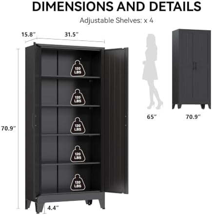 COFaR 71" Black Metal Storage Cabinet - Image 2