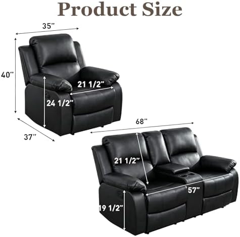 Leather Recliner Sofa Set, Includes a Manual Recliner 1 Seat and a Loveseat - Image 7