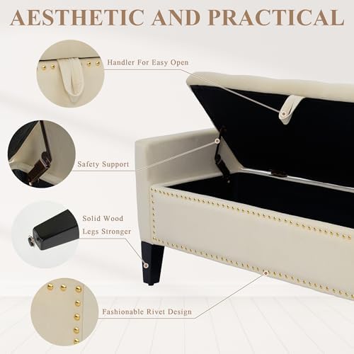 Velvet Ottoman with Storage, Modern Storage Bench - Image 5