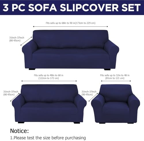 Peryiter 3 Pcs Couch and Loveseat Sofa Covers, Milk Silk - Image 2