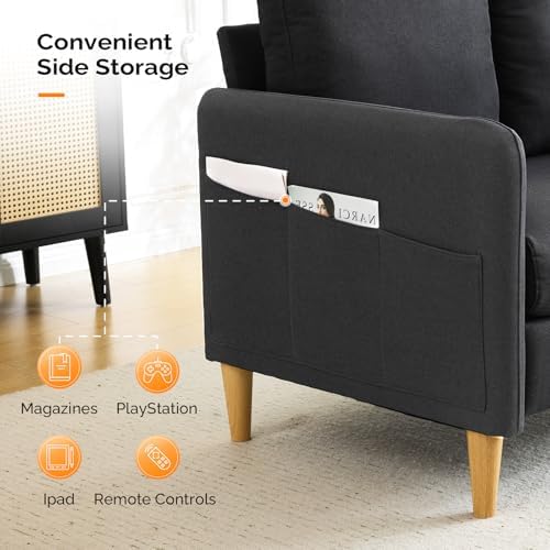 VINGLI 47" Small Couch, Linen Loveseat Sofa Black Mini Couch Mid Century Modern - Image 4