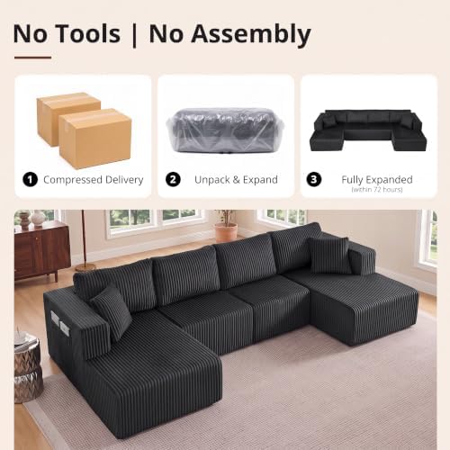 Skepphlay 132" U Shaped Couch, Boneless Sectional Couches - Image 7