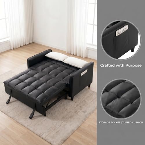Leather Sleeper Sofa Bed with Adjustable Backrest & Pillows - Image 3