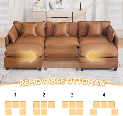 111'' Sectional Cloud Deep Seat Couch, Oversized Leather U Shaped Sectional Sofa - Image 6