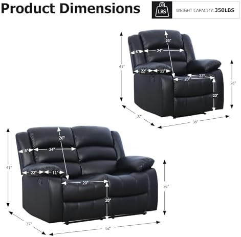 EBELLO Manual Faux Leather Reclining Couch Set - Image 2
