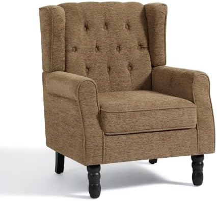 High Back Accent Chair, Fabric Upholstered Wingback Armchair - Image 4