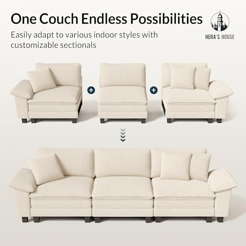 HERA'S HOUSE 124" Oversized Modular Sectional L Shaped Sofa, Corduroy Beige - Image 7