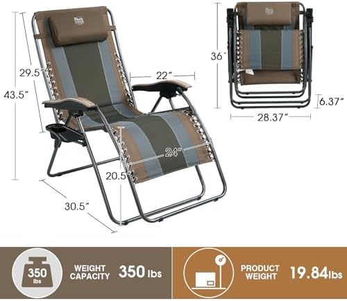 Timber Ridge Oversized Zero Gravity Chair, Padded Reclining Lounge Chair - Image 3