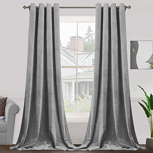 SMILETIME Grey Velvet Curtains 52"x84" Grommet 2 Panels by SMILETIME