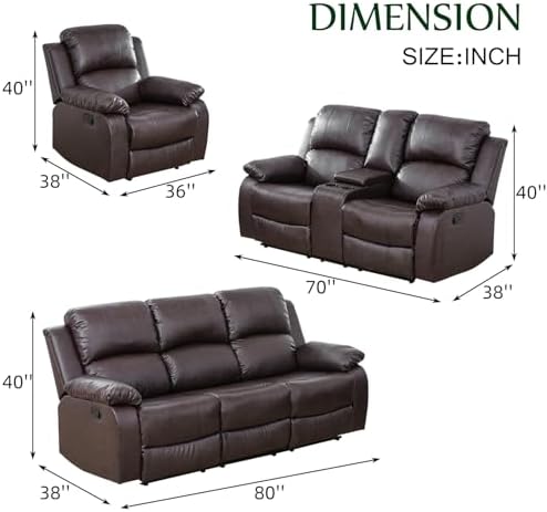 Leather Recliner Sofa Set，Leather Reclining Couch - Image 2