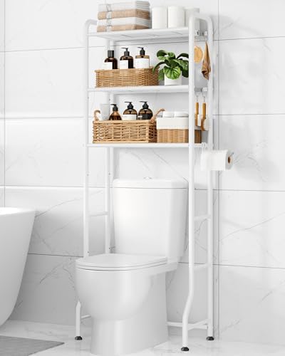 Kitsure Over Toilet Storage Rack, 63.2" H Space-Saving, Holder & Hooks by Kitsure