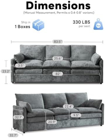 Iroomy 83" Chenille Cloud Couch, Modern Sofa 3 Seater, Comfy Plush Thick - Image 2