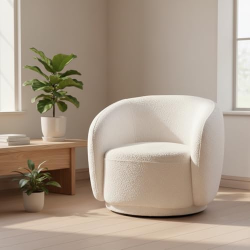 Boucle Swivel Barrel Chair, Upholstered, No Assembly, by Mrwaiba
