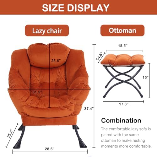 LITA Lazy Chair with Ottoman, Comfy Accent Reading Chair - Image 3