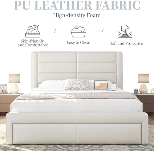 Yaheetech Queen Upholstered Bed Frame - Image 4