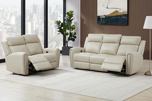THSUPER Power Real Top Grain Genuine Leather Reclining Couch Set, Real Leather by ComfortLivingSofas