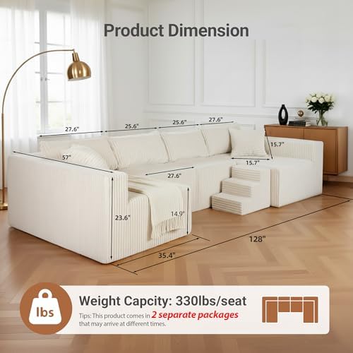 Claiks 128" Modular U Shaped Couch, Deep Seat Sofa - Image 2