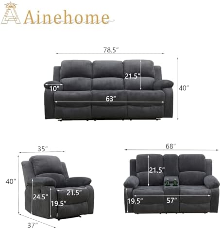 A Ainehome Living Room Furniture Set Recliner Sofa Set Loveseat Chair Furniture - Image 2