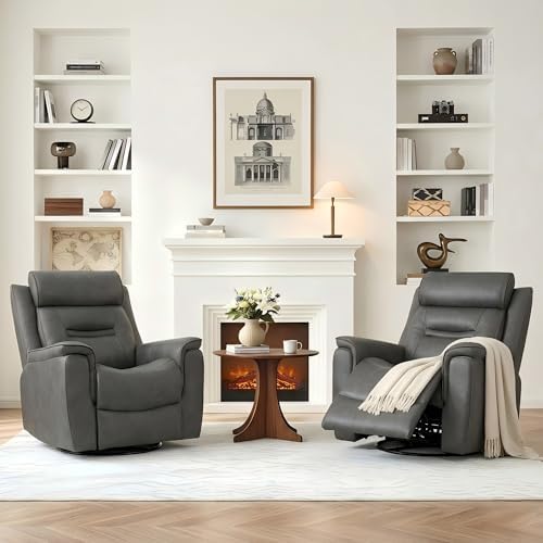 KISLOT Leather Recliner Chair, 360° Swivel Rocker Faux Leather Manual Recliner - Image 3