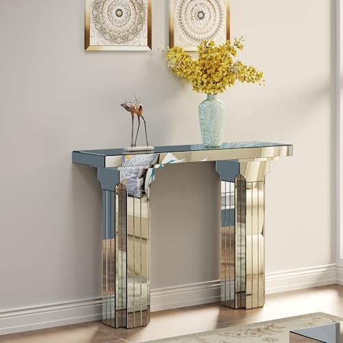 Silver Mirrored Console Table, 43.3" Rectangle Sofa Table by Unknown