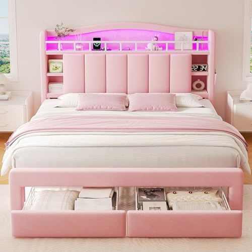 Kids LED Bed Frame with Storage Headboard & 2 Storage Drawers - Image 3