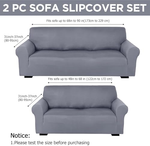 Peryiter 2 Pcs Couch and Loveseat Sofa Covers, Light Gray, Milk Silk - Image 2