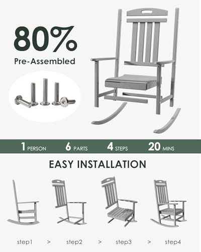 Outdoor Rocking Chair Set of 6, All-Weather Resistant Poly Lumber Rocker Chair - Image 3