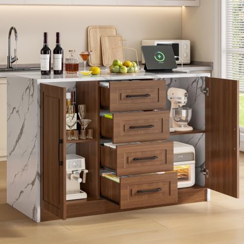 ONBRILL Kitchen Island with 2 Storage Cabinets & 4 Drawers - Image 4