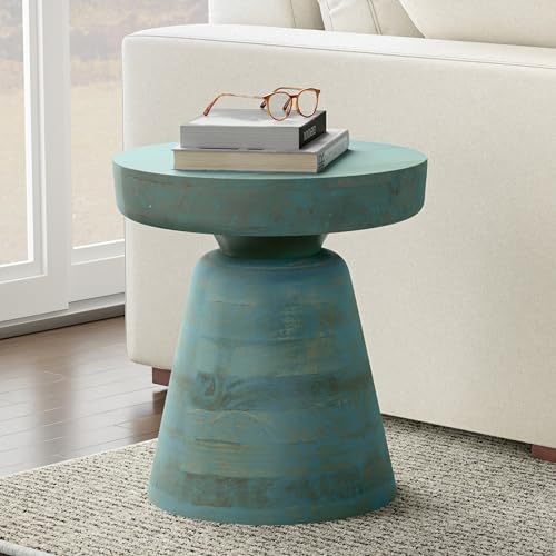 SIMPLIHOME Robbie 16" Wide Solid Wood Round End Table in Teal Wash - Image 2