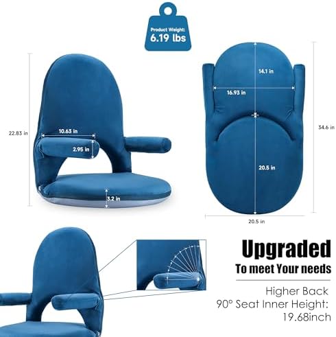 Nnewvante Floor Chair with Armrest, 42 Position Adjustable Back Support - Image 2