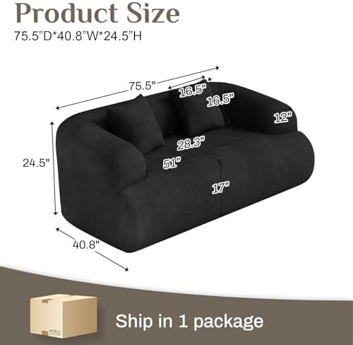 75" Boneless Cloud Loveseat, Modern Cute Curved Chenille Sofa, 2 Seater - Image 2