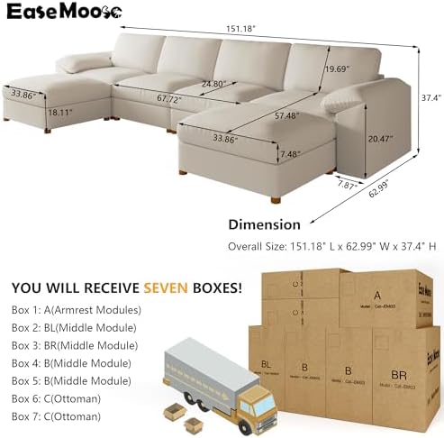 EASE MOOSE Modular Sectional Sofa, U Shaped Scratch Resistant Couch - Image 2
