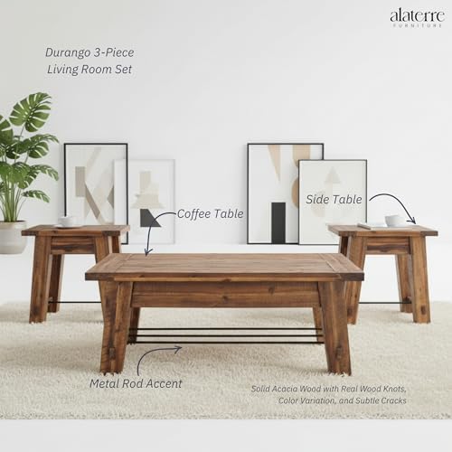 Alaterre Durango Rustic Industrial Solid Wood Coffee Table Set of 3 - Image 5